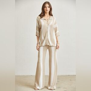 Rich Look Wavy Knit Top & Pants Set- Nude